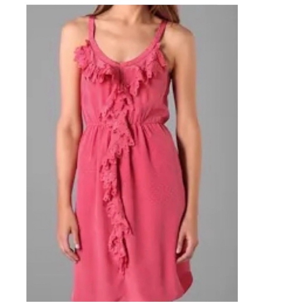 NWT Rebecca Taylor Pink Midi Dress with Ruffles & Pockets $345